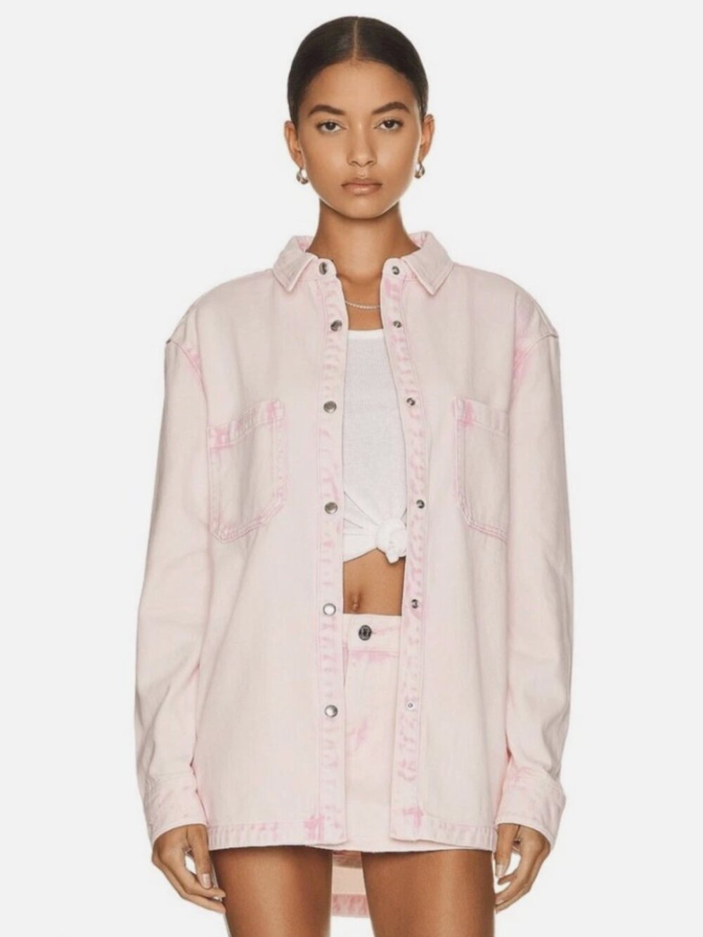 SER.O.YA Mariel Jacket Womens Large Pink Acid Wash Cotton Denim Shirt Jacket NWT - Picture 1 of 2